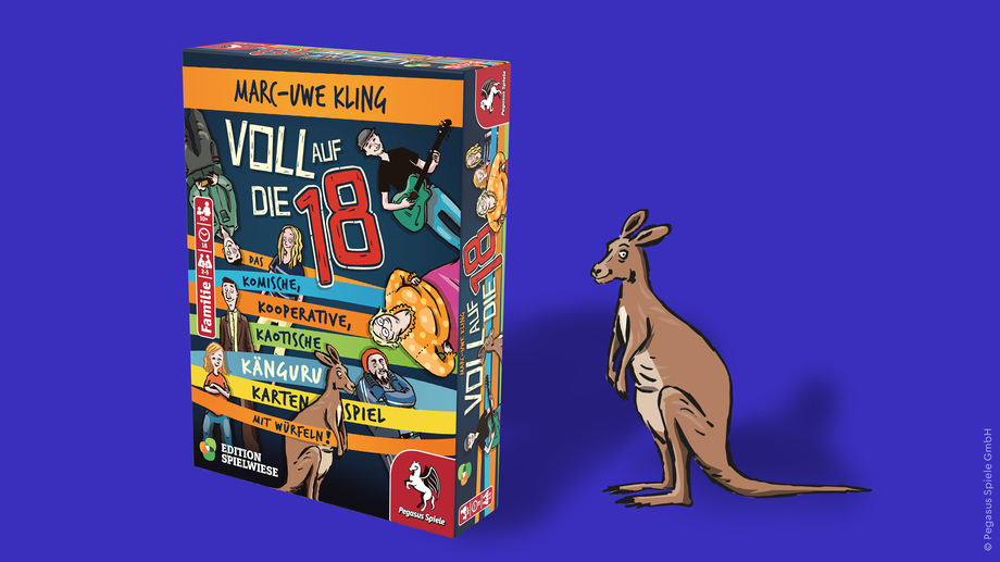 das Kartenspiel „Voll auf die 18” von Marc-Uwe Kling, mit Känguru